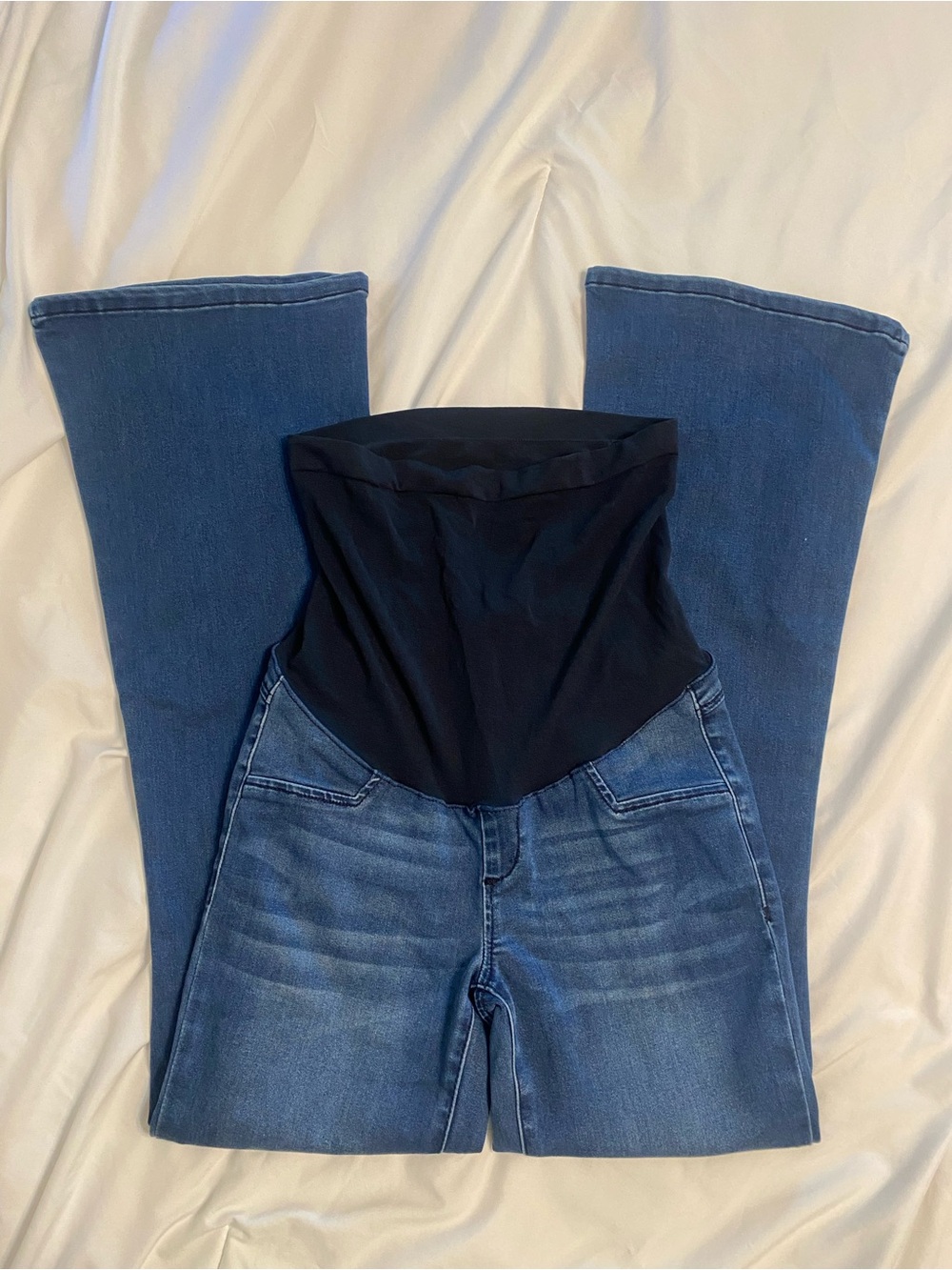 1822 Denim Blue Flare Maternity Jeans with Black Waist Panel